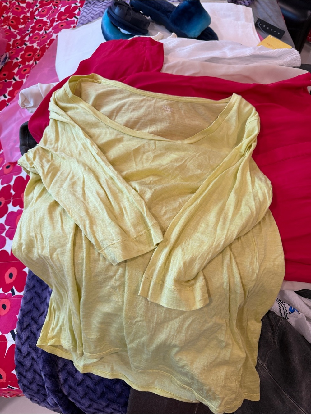 Eileen Fisher Light Lime Scoop Neck Long Sleeve Top
